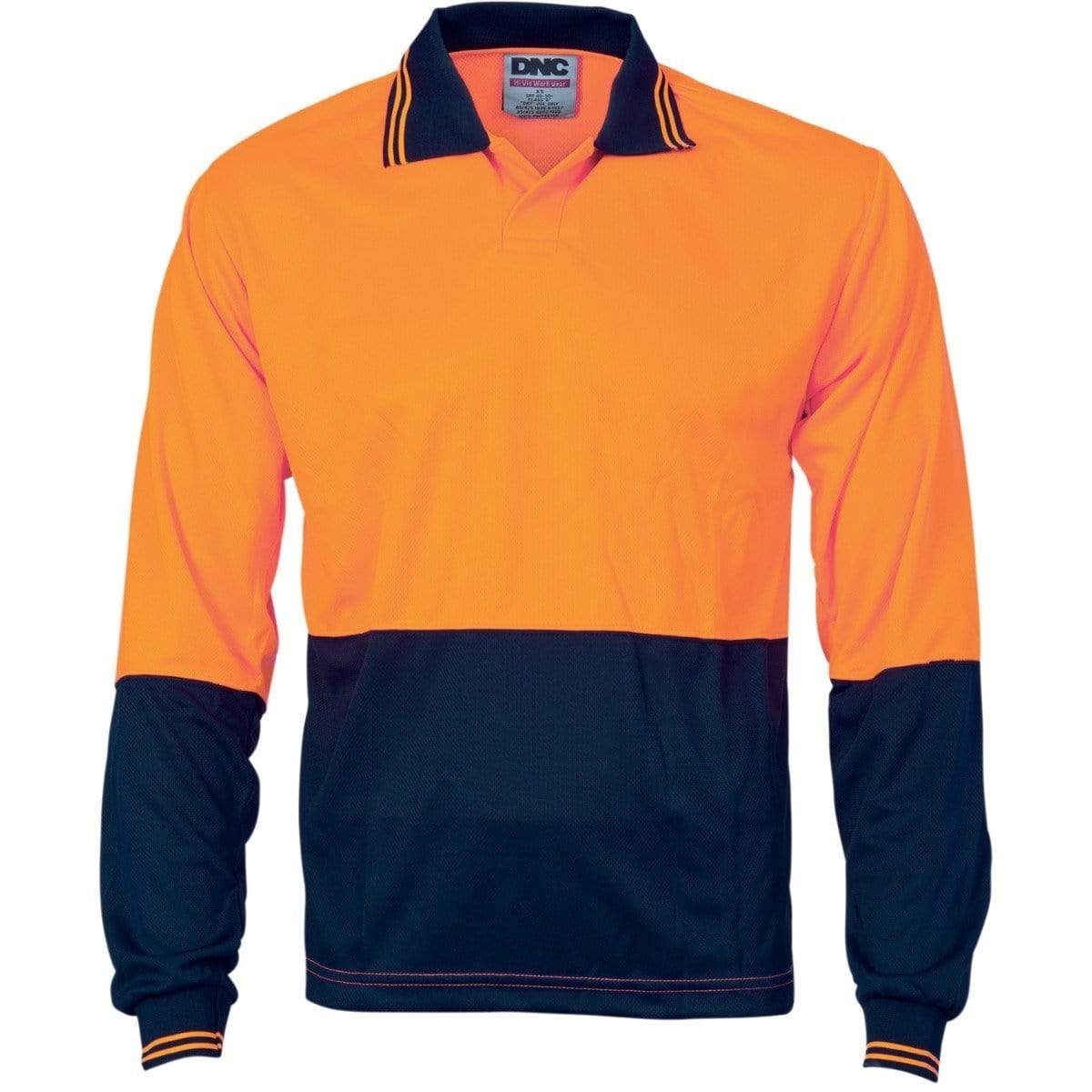 Dnc Workwear Hi-vis Two-tone Food Long Sleeve Industry Polo - 3904 Work Wear DNC Workwear Orange/Navy XS 